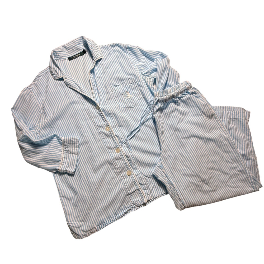 Lauren Ralph Lauren Womens Blue White Striped Pajama Set XS LN91802 Cotton Blend